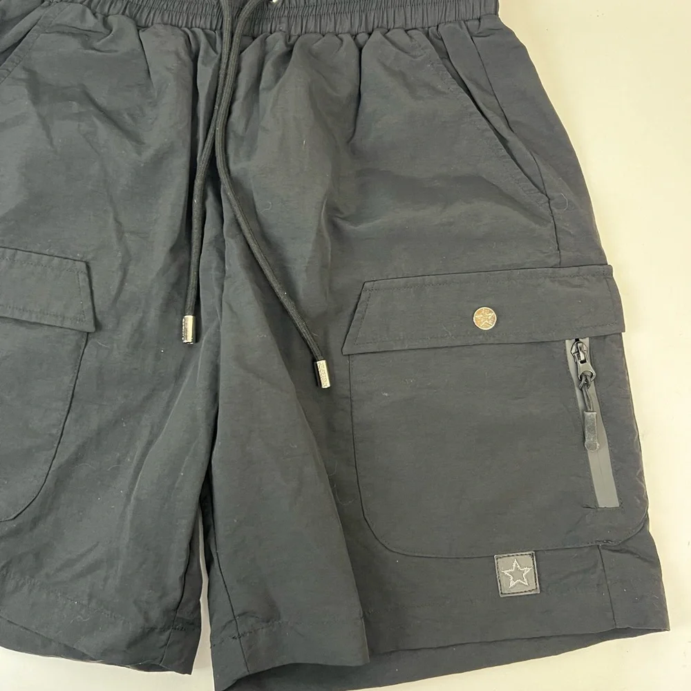 Pythia Black Tech Cargo Shorts, Medium